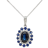 1.42ct Sapphire Cluster Pendant with Oval centre stone and Diamond Pave in 9ct White Gold